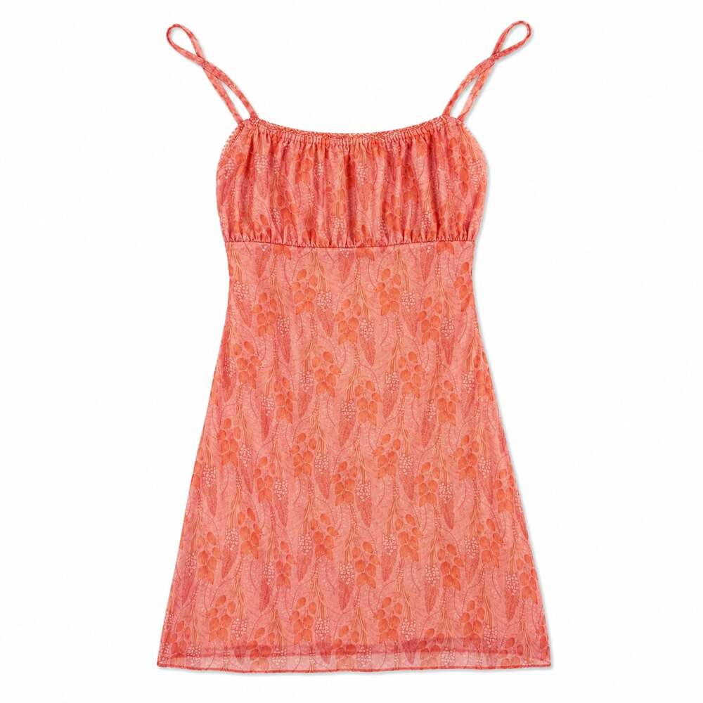 INTO Pink Floral Mesh Ruched Mini Dress